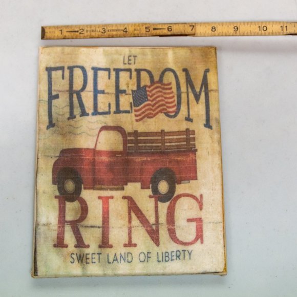 Rustic Beeswax Dipped Canvas Sign LET FREEDOM RING USA America 4th of July Decor - Picture 3 of 4